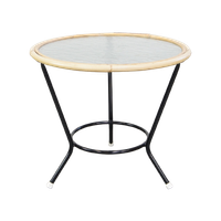 Leuke Vintage Ronde Rotan Bijzet/salontafel Met Wolkenglazen Blad