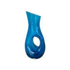 Mid Century Glazen Vaas Blauw. thumbnail 1