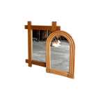 Wooden+Arch-Shaped Mirror With Tree Bamboo Wicker Frame, 1970S thumbnail 1