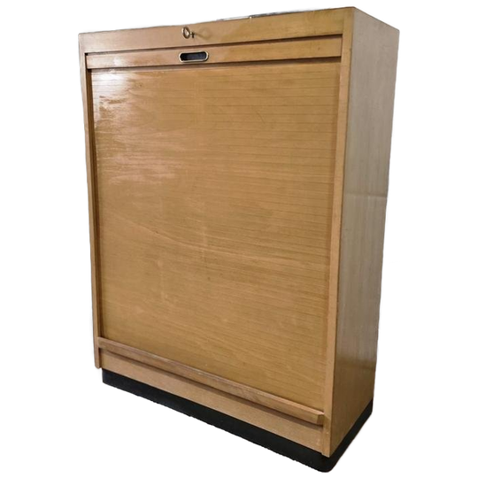 Vintage Houten Archiefkast / Kast Met Rolluik 1