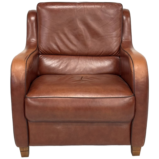 Leren Lounge Fauteuil – Cognacbruin, Met Donkere Bies 1