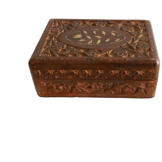 Vintage Houten Doosje Met Ingelegde Takken, Jaren, India '60 1