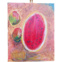 Origineel Schilderij Impressionistisch Met Watermeloen Met Ophangsysteem..