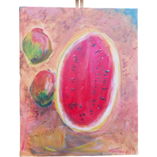 Origineel Schilderij Impressionistisch Met Watermeloen Met Ophangsysteem.. 1