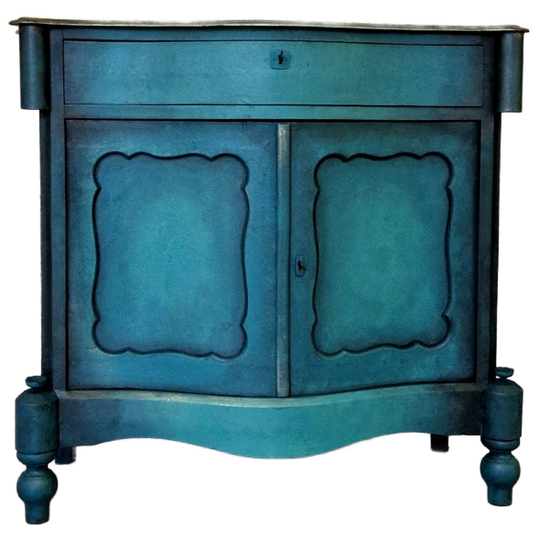 Massief Hout Unieke Dressoir/ Wandkast/ Vintage Kast In Petrol Tinten 1