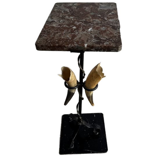 Marble Top Side Table With Sculptural Horn Base 1