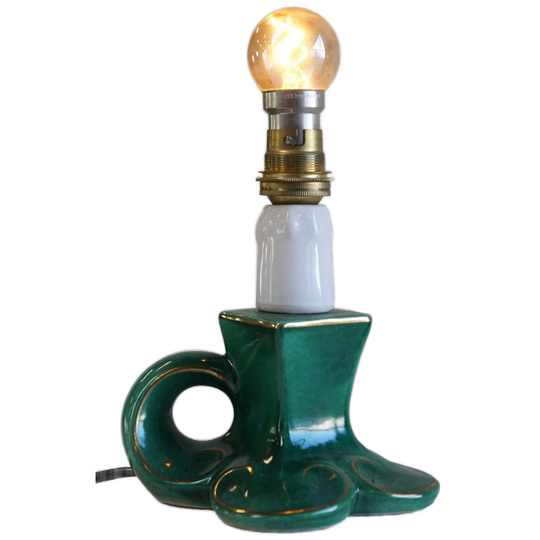 Leuk Vintage Groen Keramieken Frans Lampje Met Gouden Accenten 1