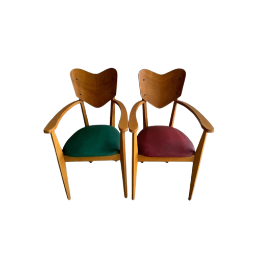 Heart Model Chairs René-Jean Caillette, France, 1950S, Set Of 6