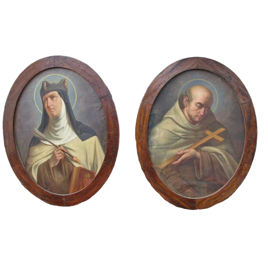 2 Grote Religieuze Schilderijen Uit Klooster, Teresa Van Avila En Johannes Van Het Kruis 1