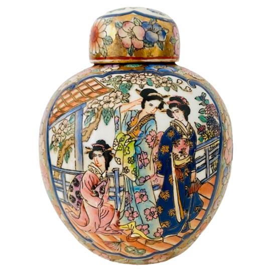 Vintage Chinese Gemberpot Geisha’s Bloemen Goud 1