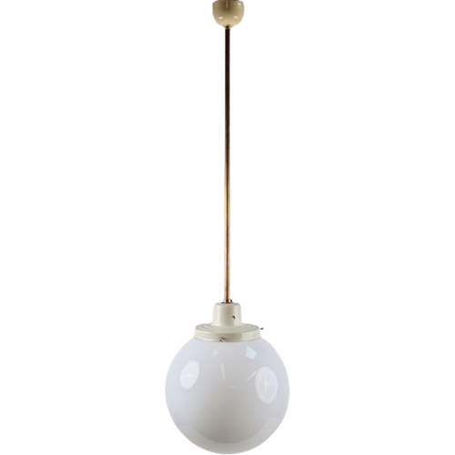 Vintage Bol Hanglamp Schoollamp Koper Stang Art Deco ‘50