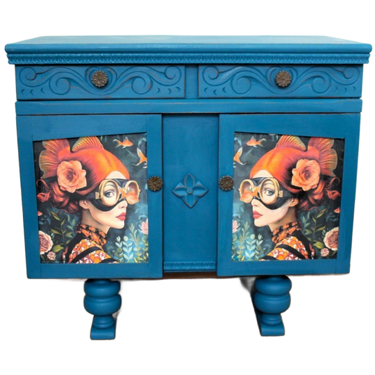 Petrolblauw Dressoir 'vrouw Met Goudvissen' - Eclectisch 1