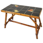 Rotan En Bamboe Salontafel Met Tegels, Tegeltafel, Jaren 50 thumbnail 1