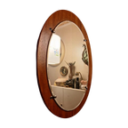 Retro Vintage Ovale Facet Spiegel, Teakhouten Ondergrond thumbnail 1