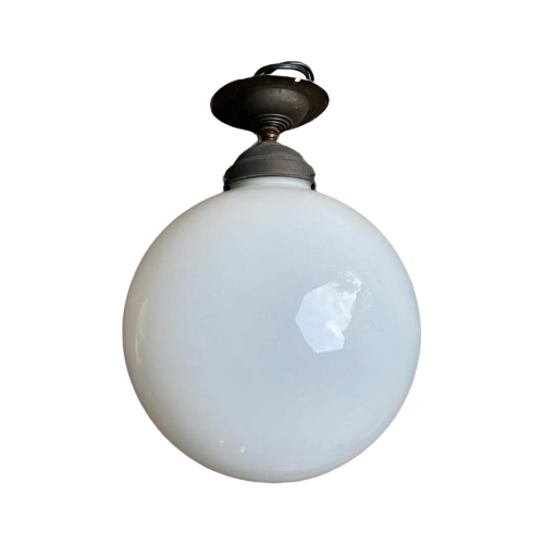 Opaline Glazen Bol Plafondlamp , Art Deco