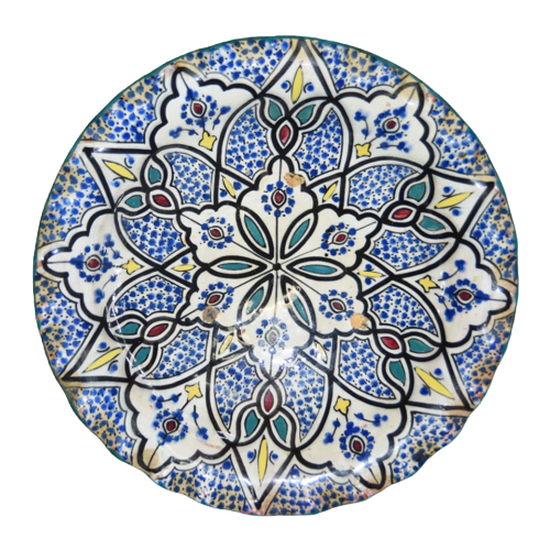 Antieke Polychrome Aardewerken Schaal Marokko / Fez