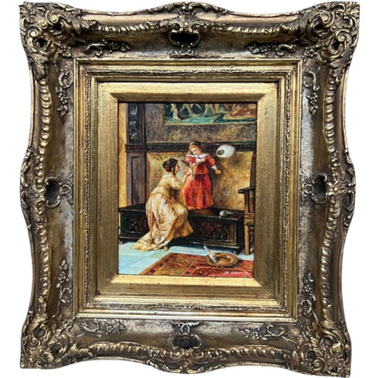 R. De Greef. Schilderij “meisje Met Een Vogel”. 1