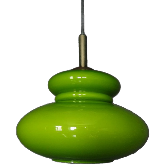 Vintage (diep)groene Space Age / Mid Century Hanglamp Met Kap Van Opaline Glas 1