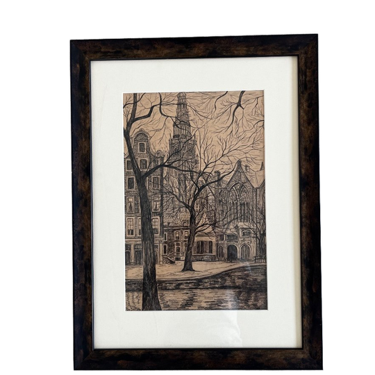 Ets J. De Burger. Oude Kerk Amsterdam 1
