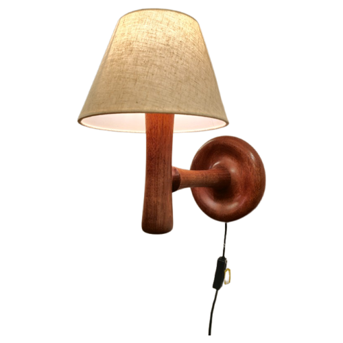 Vintage Dyrlund Deense Wandlamp Lamp Teak Linnen