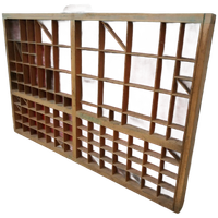 Brocante, Bruine Antieke Houten Letterbak, Wanddecoratie F