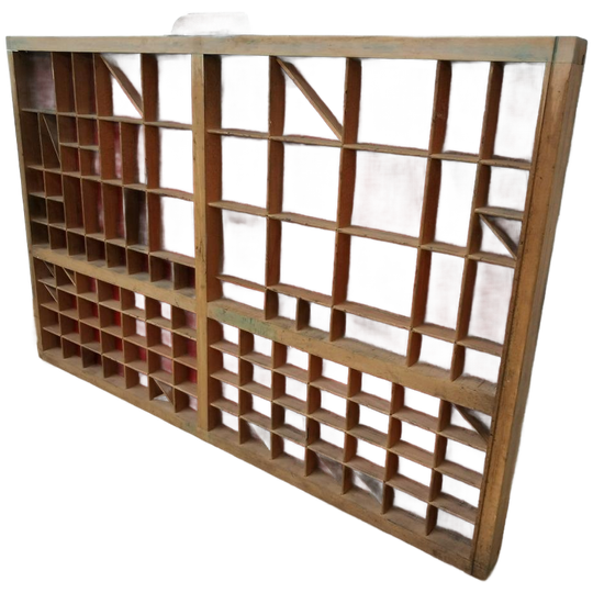 Brocante, Bruine Antieke Houten Letterbak, Wanddecoratie F 1