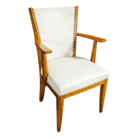 Eikenhouten Stoelen – Wit Vinyl Bekleed – Toegeschreven Aan Pander – 1950