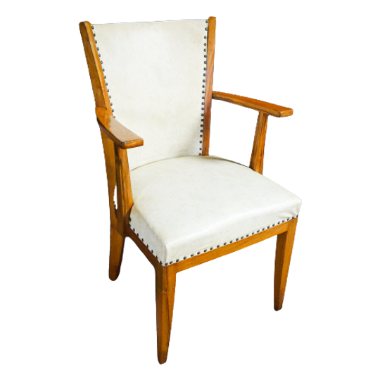 Eikenhouten Stoelen – Wit Vinyl Bekleed – Toegeschreven Aan Pander – 1950 1