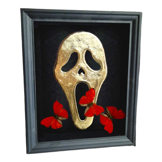 Scream Masker Verguld 23ct Goud Met Echte Vlinders In Lijst 1