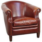 Zeer Mooie En Luxe Cognac-kleurige Rundleren Clubfauteuil In Engelse Stijl thumbnail 1