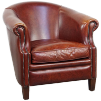 Zeer Mooie En Luxe Cognac-Kleurige Rundleren Clubfauteuil In Engelse Stijl
