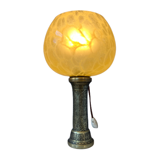 Antieke Art Deco Glazen Lamp Met Bronzen Voet 1