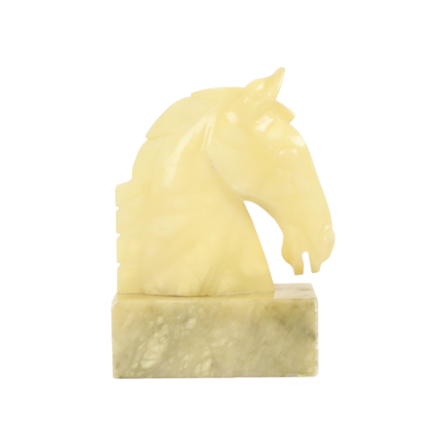 Italiaans Albast Paarden Beeld Sculptuur Op Marmeren Basis