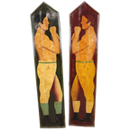 2 Grote Houten Panelen Met Boksers, Engeland thumbnail 1