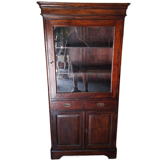 Grote Robuuste Teakhouten Vitrinekast. Servieskast, Leuk Te Gebruiken Als Whiskeybar, Wijnkast Afm. 94x40cm En 190cm Hoog. 1