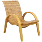 Zeldzame Vintage Fauteuil Riet Hout, 1960s thumbnail 1