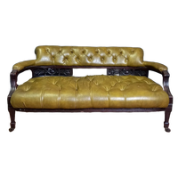 Antiek Leren Victoriaans Chesterfield Leesbankje