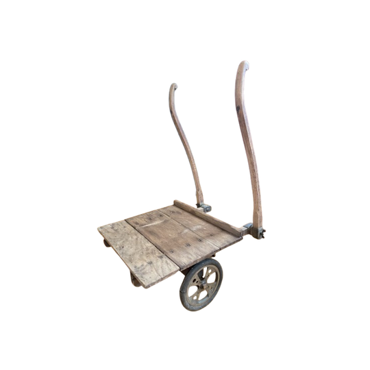 Vintage Industriele Houten Steekwagen Showkar Salontafel 1