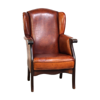Klassieke Vintage Schapenleren Oorfauteuil Met Mooie Afwerking En Warme Kleuren