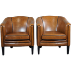 Nieuwe Set Van Twee Schapenleren Fauteuil Met Zwarte Biezen thumbnail 1