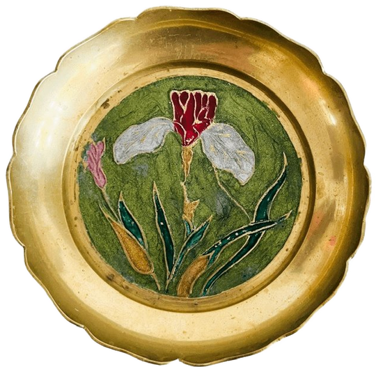 Vintage Messing Sierbordje Bloem Schaaltje Cloisonne Emaille 1980’s 1