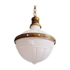 Grote Art Deco-Hanglamp In Witte Opaline En Messing, 1920 thumbnail 1