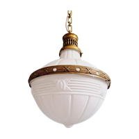 Grote Art Deco-Hanglamp In Witte Opaline En Messing, 1920