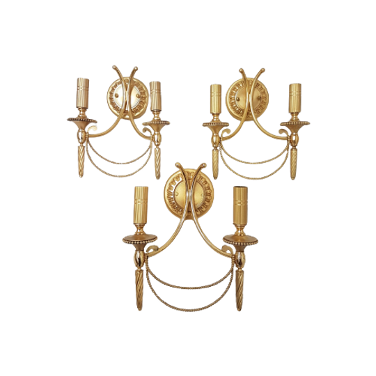 Set Of 3 Vintage Sciolari Wall Lights Gold Plated Brass Italian 1960s 1