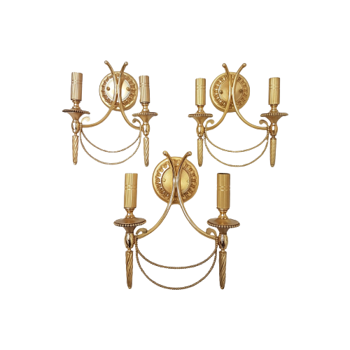 Set Of 3 Vintage Sciolari Wall Lights Gold Plated Brass Italian 1960S