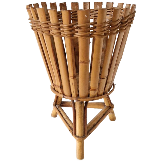 Vintage Plantentafel Pot Houder Bamboe Bloempot Fifties 1