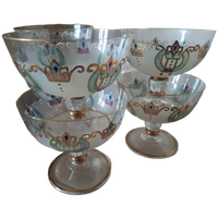 Zes Vintage Tsjechie Art Deco Ijs-Coupes, Goud Gedecoreerd