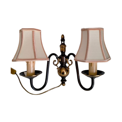 Vintage Duo Wandlamp Met Stoffen Kapjes