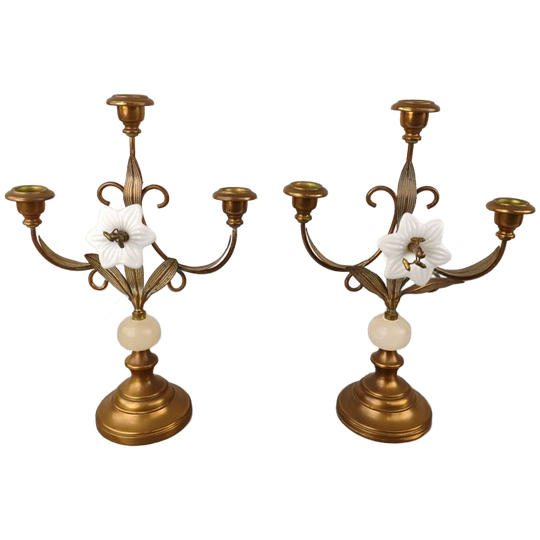 Duo Kandelaars Messing & Albast 1