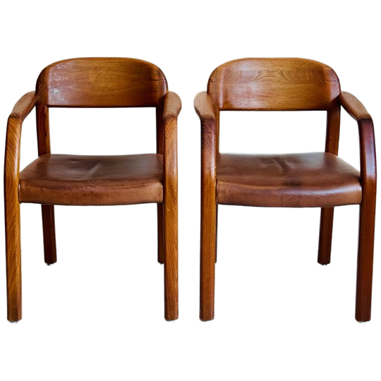 Stoere Vintage Deense Stoelen Teak Leer Jaren 70 1